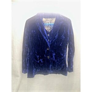 Groovy Royal Blue Crushed Velvet Blazer Vest Set 70s Handmade Disco 2pc Far Out